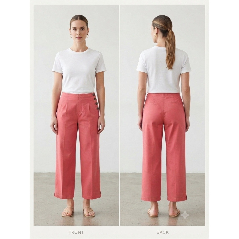 Women's Coral Ankle Length Pants Side Button Detail Summer Casual Trousers Sz 6